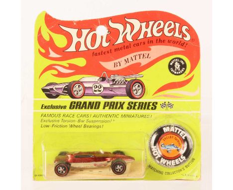 Hot Wheels Redline Shelby Turbine Spectraflame Red, black interior, blue tinted screen, 1969 Hong Kong base, toning &amp; pit