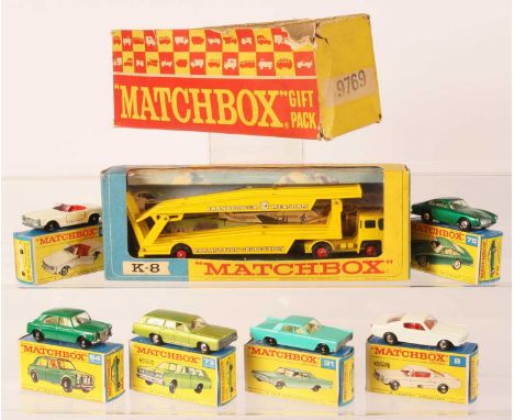 Matchbox Regular Wheels Group of 1969 Issue Cars &amp; King Size Car Transporter - these were originally sold together as par