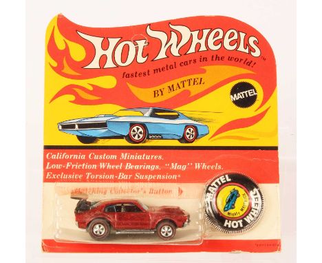 Hot Wheels Redline Mighty Maverick Spectraflame red, white stripe to roof, black interior, blue tinted windows, black plastic