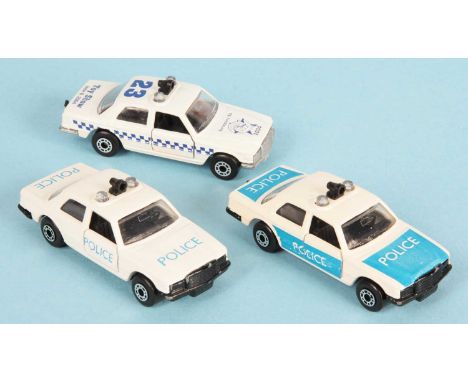 Matchbox Superfast 3 x 56c Mercedes 450 SEL Police Car MADE IN BULGARIA ISSUES - all are black plastic roof siren, clear wind