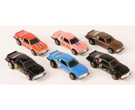 Hot Wheels 6 x '81 Thunder Burner - all are smoke grey windows, black interior, bare metal Malaysia base (3 different types o