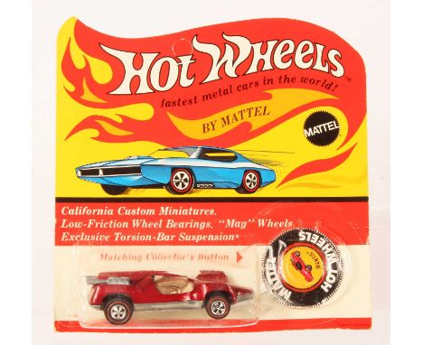 Hot Wheels Redline Mantis Spectraflame Dark Red, off white interior, clear windows, 1969 USA base, some toning &amp; pitting 