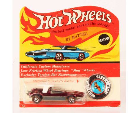 Hot Wheels Redline Swingin' Wing Spectraflame magenta, white interior, clear windows, 1969 USA base, toning to body, (rear ax