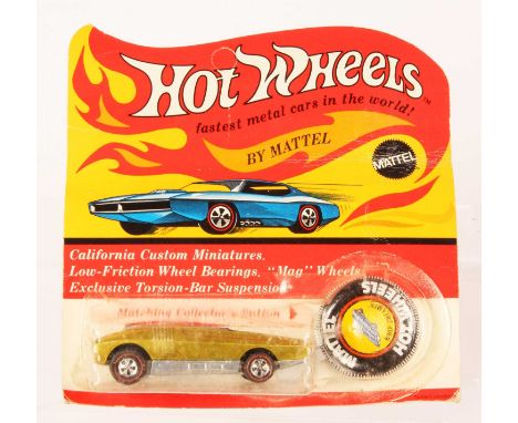 Hot Wheels Redline Whip Creamer Spectraflame yellow, black interior, clear canopy, orange engine turbine, 1969 USA base, toni