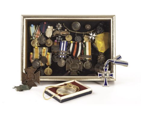 An interesting group of 19th & 20th century British & European dress and other medals, presented in a glazed box including cl