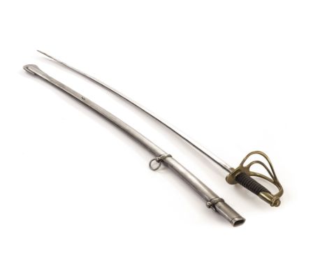 A US Cavalry sabre, marked AMES MF CO and US ADK 1862 to polished blade, with leather and wire grip, brass guard presented in