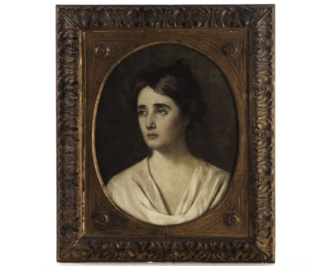 An 19th century English pre-Raphaelite watercolour portrait, depicting a forlorn young lady gazing longingly out of frame 52.