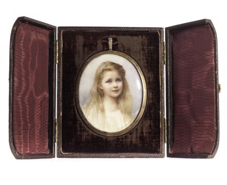 An Edwardian portrait miniature by Mabel Lee Hankey RMS, the silver oval framed supporting portrait of a young girl, signed, 