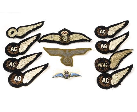 Of WWII RAF interest: A group of RAF sweetheart jewellery, cloth badges and other interesting items, including two silver and