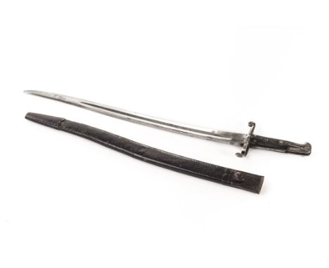 An 1856 patent Enfield bayonet, steel blade leather and stud handle and leather scabbard, 71cm long