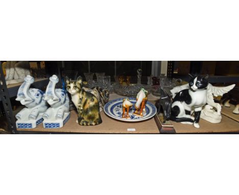 A Royal Dux hunting dog, modelled with a bird in its mouth, 43cm wide,  together with various ceramic animals, to include a p