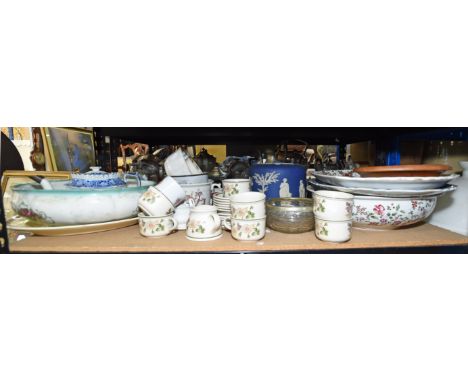 Various ceramic plates, bowls, jelly moulds, mostly printed late 19th Century (Qty)