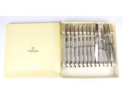 Set of twelve silver four pronged forks, Sheffield, 1893, approximately 4oz  weight, in a Aired and Thompson case, together w