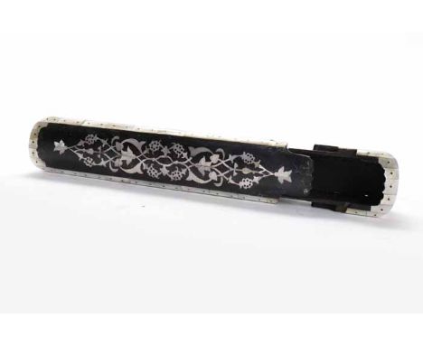 LATE 19TH CENTURY OTTOMAN EBONY AND MOTHER OF PEARL SET PEN BOX
the lid and box with stylised motifs in mother of pearl, 28cm