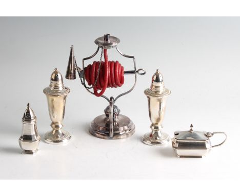 A collection of metalware, to include a Mappin &amp; Webb silver plated candleholder and snuffer, together with a hallmarked 