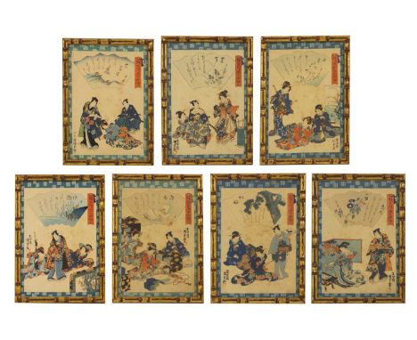 Utagawa Kunisada 'Toyokuni II' (Japanese, 1823-1880),seven woodblock prints from the series 'omokage genji gojūyon jō' (Refle