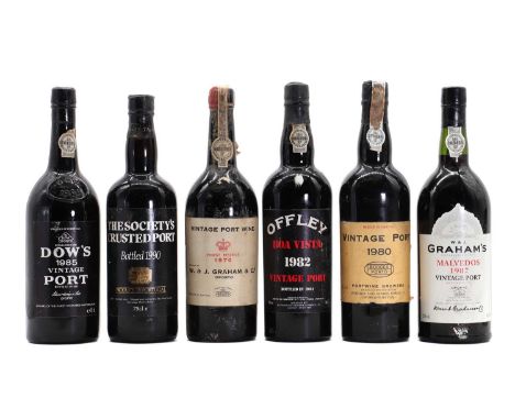 A selection of Vintage Port to include Grahams, 1970 (1), Portwine Growers, 1980 (1), Offley Boa Vista, 1982 (1), Dows, 1985 