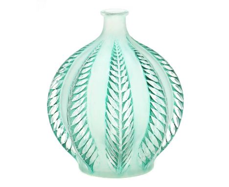 A Rene Lalique Malines glass vase,model 957, circa 1924, frosted and green stained, 'R. LALIQUE FRANCE'12cm highCondition Rep