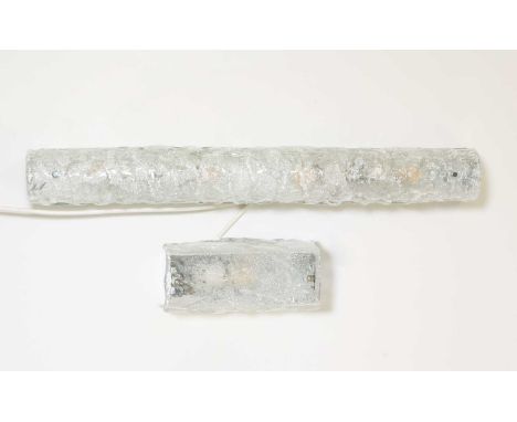 A Murano wall light, c.1980, with clear naturalistic moulded glass integral shade of elongated form, 66cm wideand a smaller l
