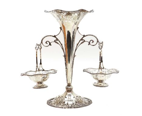 A silver epergne,by Josiah Williams &amp; Co, London 1919, of tapering form with pierced decoration throughout, 30.5cm high28