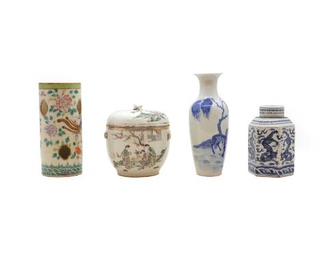 A group of Chinese porcelain,comprising:a blue and white vase, Republic period (1912-1949), of baluster form, painted with tw