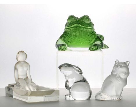 A Lalique green glass model of a toad 'Gregoire', of typical form and signed 'Lalique, France' to base, 11cm long x 10.5cm wi