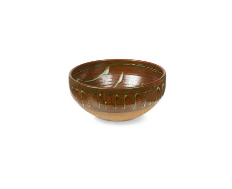 A large Winchcombe Pottery stoneware bowl, with iron glaze, impressed seal mark14 x 30cm