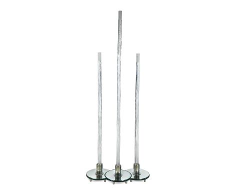 Reflex, a 'Lucciola' three-piece floor lamp, the Murano glass tubes with bubble inclusions and sandblasted tops mounted to mi