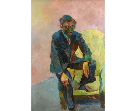 § Anna Mayerson (German 1906-1984) Portrait of a man seated on the arm of a chairoil on canvas, unframed151.5 x 101cm
