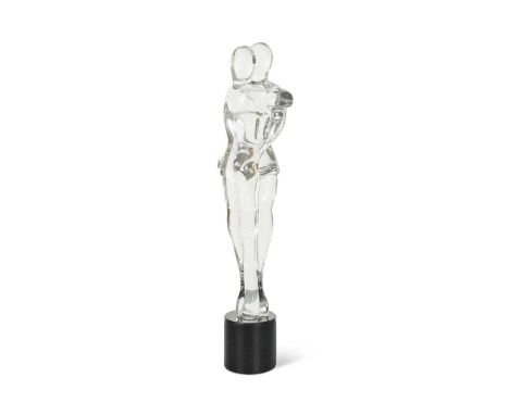 the clear glass model mounted to a black glass plinth base, indistinctly signed49cm highCondition report: In good condition n