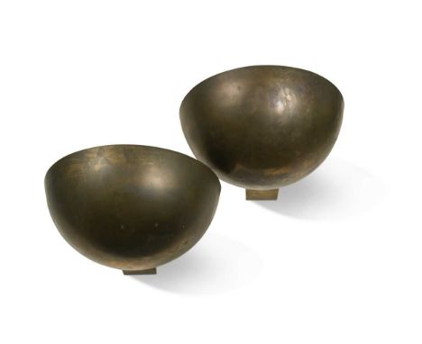 A pair of American brass wall lights, circa 1930, one with frosted glass shade25.5cm diameterCondition report: One glass shad