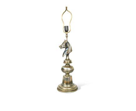 A vintage silver-plated table lamp in the manner of Maison Charles, circa 1970, modelled as a knight chess piece with horse's