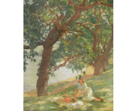 § Amy Katherine Browning (British 1881-1978) Love Under the Oakssigned ‘A K Browning’ (lower right)oil on canvas85 x 70cmProv