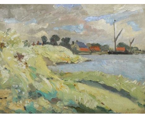Allan Walton (British 1891-1948) Suffolk Barges at Anchoroil on canvas29.5 x 39.5cm  Provenance:With Sally Hunter Fine Art Lt