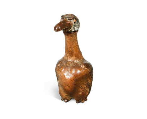 Robert Wallace Martin for the Martin Brothers, a stoneware ewer and stopper, modelled as a grotesque long-necked bird, the re