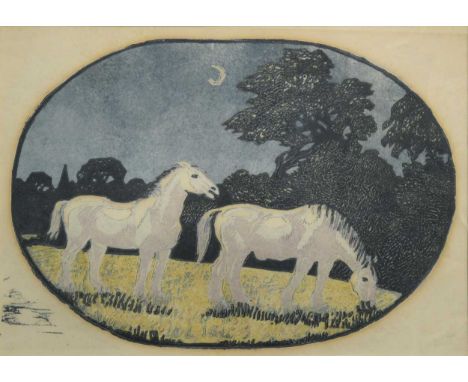 § Gwen Raverat SWE (British 1885-1957) Horses by moonlight oval woodblock13.5 x 19cmCondition report: Image is mounted and fr