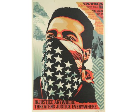 Shepard Fairey (American 1970-) Injustice anywhere threatens Justice everywheresigned and dated 'Shf20' (lower right)lithogra