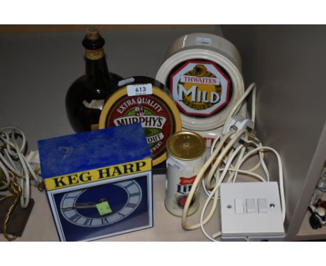A small lot of Breweriana amongst which are a clock and a light.