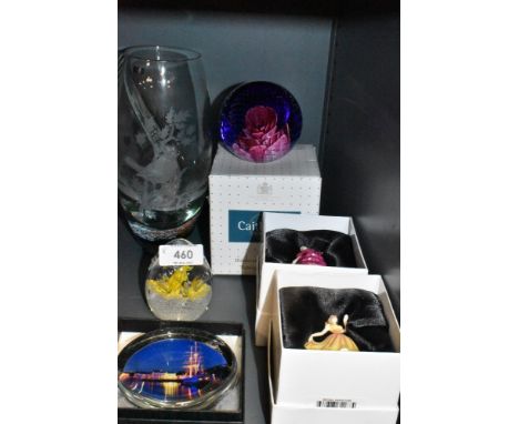 A selection of art glass including Caithness vase and paper weights