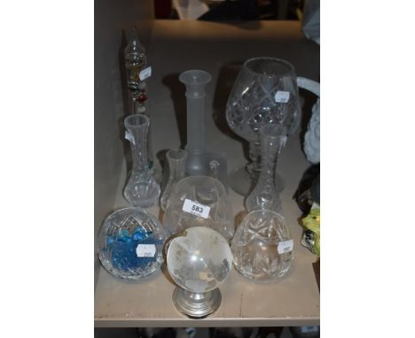 A mixed lot of cut glass and other glass items such as thermometer.
