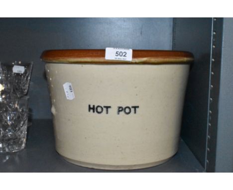 A large ceramic crock pot stamped hot pot.
No chips or cracks, impressed '3 Price Powell,21,Bristol' to side.