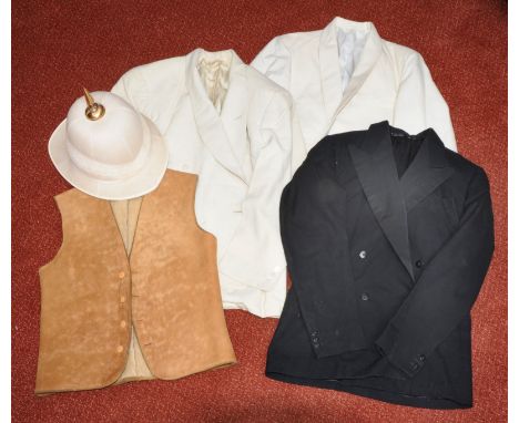 A 'COMFORTEASE', ROYAL LETTERS PATENT WHITE SUN HELMET together with an American tuxedo by Lewis & Thos. Saltz, Washington, t
