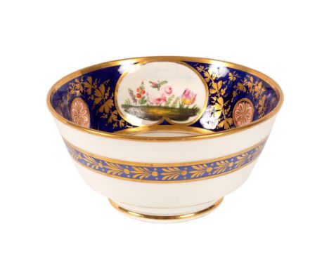 A Swansea slop basin, painted panels of wildflowers within a blue band, pattern No. 404, 16cm diameter/see illustration CONDI