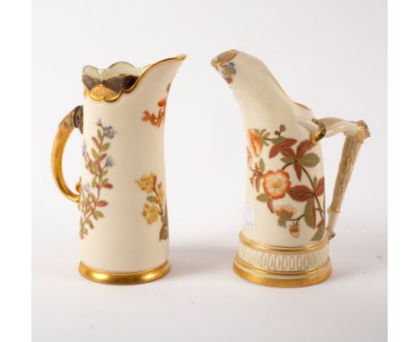 Two Royal Worcester blush ivory tusk jugs, 1116 and 1299, 15cm and 15.5cm high