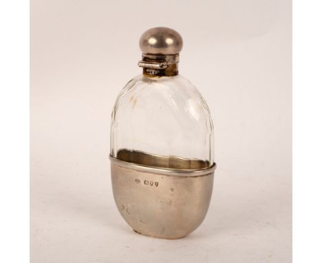 A Victorian silver mounted cut glass hip flask, JNM, London 1894, with bayonet type cover and pull off cup, 14cm long CONDITI