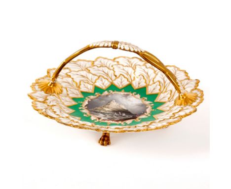 A Flight, Barr &amp; Barr circular card basket, circa 1845, moulded with overlapping leaf border, the centre painted with a t