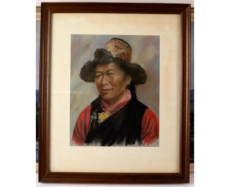 20th Century School/Portrait of a Tibetan Woman/indistinctly signed/pastel, 37.5cm x 29.5cm/Niall Campion (born 1956)/Ballyna