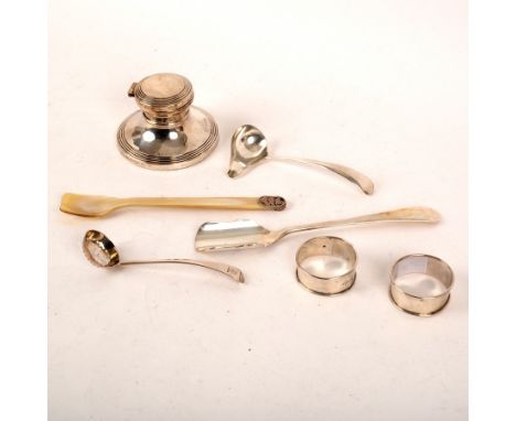 A silver stilton scoop, Mappin &amp; Webb, Sheffield 1997, a small silver capstan inkwell, a small ladle, a Georgian silver s