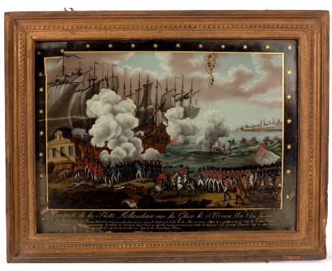 An early 19th Century reverse glass painting depicting the capture of the Dutch fleet at Den Helder, January 1795, with verre