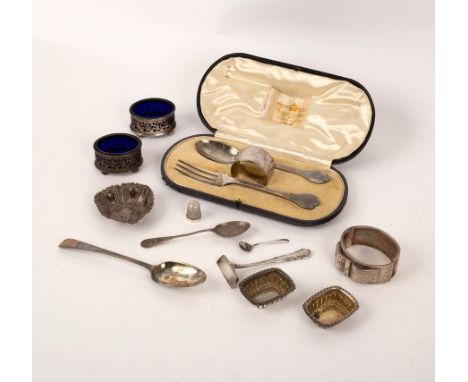 An Edwardian silver Christening set, Francis Higgins, London 1904/1906, comprising a trefid spoon, fork and napkin ring (Mapp